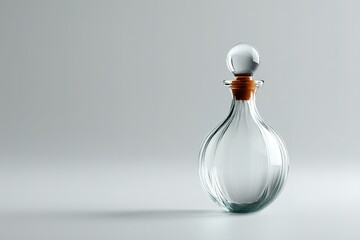 Poster - Elegant glass bottle with a round stopper on a minimalist surface in bright lighting