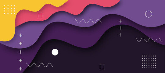 Poster - layers of dark colorful shapes and shadows background.