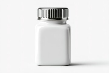 Poster - White glass jar with a silver lid on a clean surface, suitable for storage or display in various settings