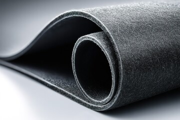 Poster - Close-up view of rolled black felt fabric on a soft gradient background crafted from high-quality materials