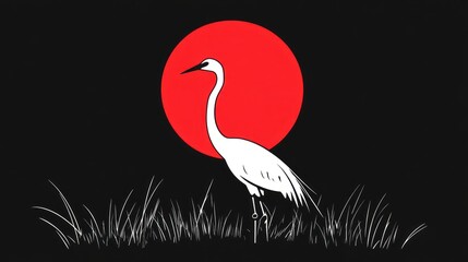 Naklejka na meble White crane sunset marsh minimalist art