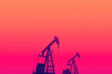 Aufkleber - pumpjacks in silhouette against vibrant neon color background capturing essence of modern oil industry