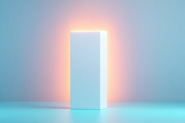 Poster - minimalistic pedestal awaits cosmetic elegance set against vibrant neon brilliance offers ample copy space