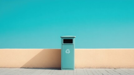 Poster - minimalistic photo of recycling bin in urban setting