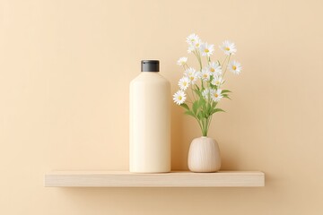 Poster - sleek minimalistic poster mock-up set on neutral wall under soft ambient lighting allowing empty canvas with ample