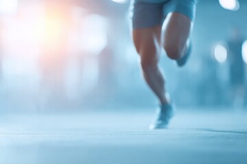 Poster - athlete performing intense crossfit exercise in focus with blurred background of people in motion