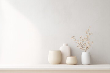 Poster - capture minimalistic living room scene featuring elegant interior decorations on plain wall with ample copy space