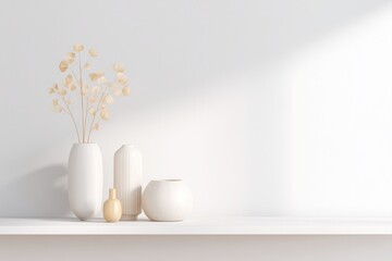 Poster - capture minimalistic living room scene featuring elegant interior decorations on plain wall with ample copy space