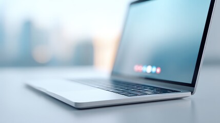 Poster - close-up of laptop on minimalist desk screen displaying video call interface