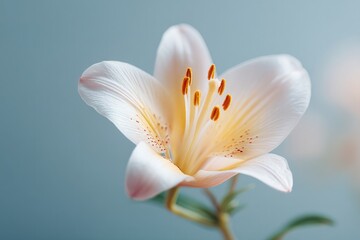 Poster - close-up of single elegant lily against soft backdrop exhibiting minimal charm of floristics