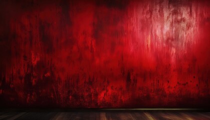 Aufkleber - spooky red textured wall with wooden floor for halloween design, perfect for horror web design, print media, branding, background texture