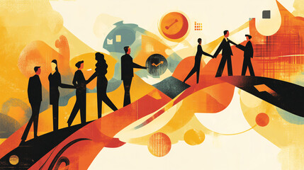 Poster - Business people walking toward a common goal illustration