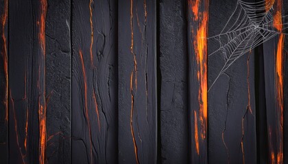 Aufkleber - spooky halloween spider web with orange paint drips on black wooden texture for web design, print, and branding