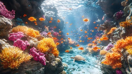 Wall Mural - Vibrant coral reef teeming with colorful marine life