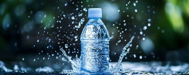 Poster - Water bottle splashing in refreshing drops of water