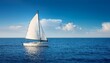 © Jean - sailboat in the sea on a background of blue sky minimalist sailing background a lonely sailing boat floating in the ocean