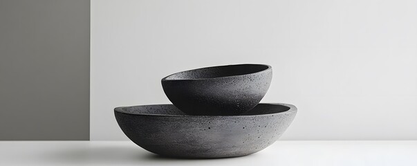 Aufkleber - Two empty black ceramic bowls resting on white surface