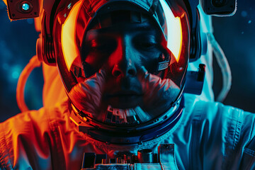Poster - Cosmonaut in a protective spacesuit made generative AI technology