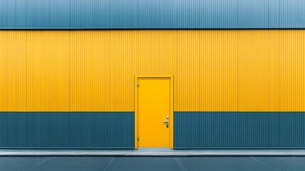 Aufkleber - Yellow door on a striking two-tone industrial building