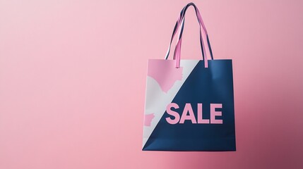 Poster - Shopping bag floating on pink background advertising sale