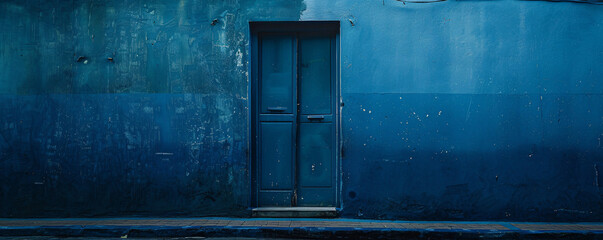 Poster - Blue door, worn by time and weather, remains shut