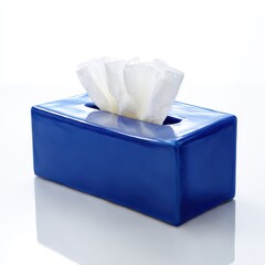 Wall Mural - A blue rectangular tissue box sits on isoleted white background 