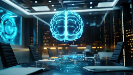 Poster - Cutting-Edge Laboratory Featuring Advanced Neurotechnology with a Holographic Brain at the Center, Illuminating the Futuristic Workspace.