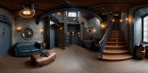 Wall Mural - the interior of a modern photographic studio is visible in a panoramic view of daylight, presented a