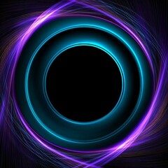 Poster - A 3D rendering depicts an abstract cosmic backdrop featuring a galaxy and stars, with a circular vortex and pink and blue neon lines swirling around a black hole