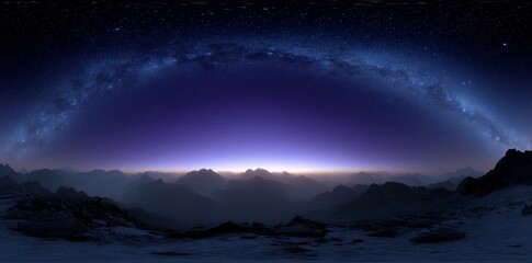 Wall Mural - a 360-degree starry night sky texture set against a night alien desert landscape, utilizing equirect