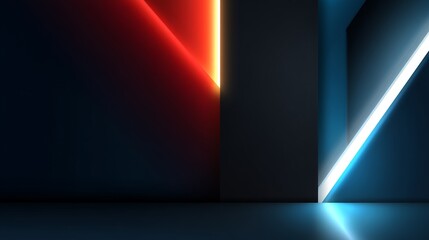 Poster - A 3D rendering featuring an abstract background illuminated by red and blue neon lights
