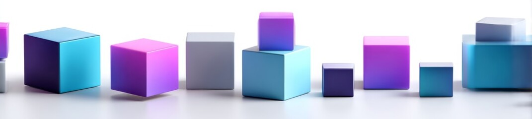 Poster - A collection of metallic cubes in pink and blue hues with a futuristic design, set against a transparent background