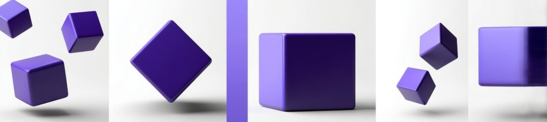 Poster - Futuristic 3D cubes in metallic shades of pink and blue, presented on a transparent backdrop