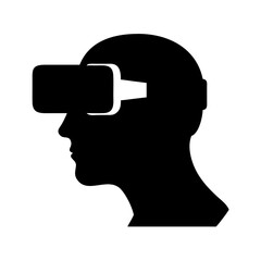 Poster - Virtual reality vr headset technology concept silhouette of a person wearing vr goggles device