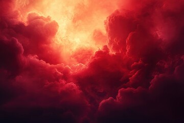 Fototapete - Dramatic red clouds fill the sky at sunset, creating an intense atmosphere above the horizon during the evening hours