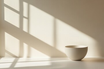 Aufkleber - Elegant vase with delicate white flowers casting soft shadows on a warm beige wall during afternoon light in a minimalistic interior setting