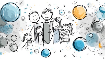 Poster - Happy Family Icon Surrounded by Vibrant Health and Joy Bubbles Expressing Love and Togetherness in a Cheerful Atmosphere