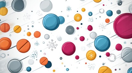Aufkleber - Colorful Pills and Icons in Bright Circular Motion Represent Health and Wellness in a Vibrant, Modern Design