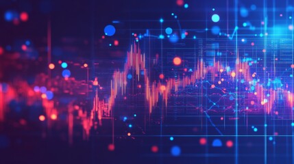 Poster - A close-up of a stock chart with a focus on significant peaks and troughs, with financial data and technical indicators displayed in a clean, modern workspace.