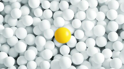 Poster - Unique Yellow Sphere Amidst Many White Spheres Abstract Background Modern Minimalist Design Bright Yellow Ball in White Sphere Collection Simple Clean Background Image Digital Art Graphic Design      