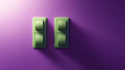 Poster - Modern Green Double Light Switches Purple Wall Minimalist Interior Design Element Elegant Home Decor Two Toggle Switches Simple Electric Power Buttons Stylish Room Apartment House 3d image photo style