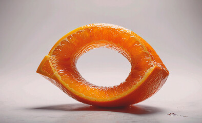 Poster - Peeled orange is cut in half and shaped into an oval. The orange is placed on a white background