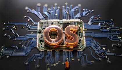 Poster - Abstract Digital Circuit Board with OS Letters Design