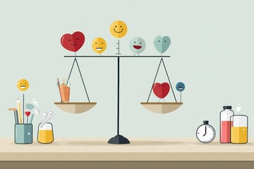 Poster - Health Scale Balancing Joy and Vitality With Positive Icons in a Bright Setting, Conveying Wellness and Happiness Through Engaging Visuals