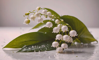 Poster - Bunch of white flowers with green leaves. The flowers are arranged in a way that they are not touching each other