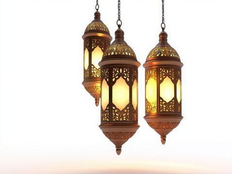 Festive Eid light decorations, digitally isolated against white.
