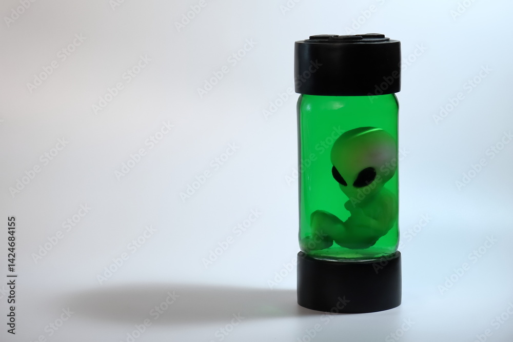 Smashed Alien Container Alien Specimen Encased in Green Liquid Within a Sealed Scientific ...