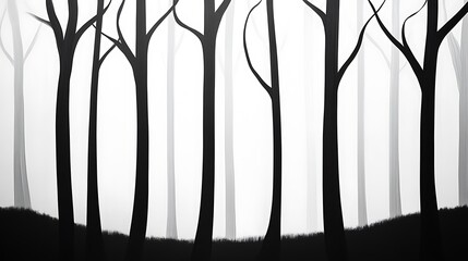 misty forest with silhouetted trees.