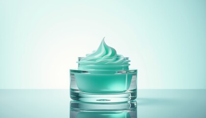 Poster - Mint green cream in a glass jar on a light background  