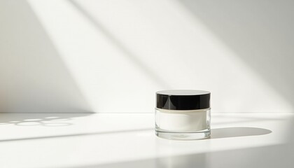 Poster - Cream jar with shadow in minimalistic interior design  